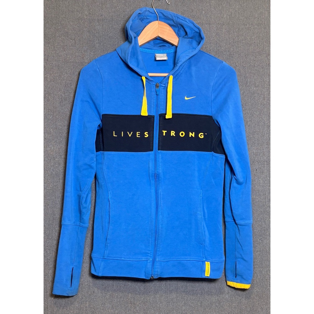 Vintage Nike Livestrong Womens Blue Full Zip Hoodie Fit Dry Size M
